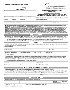 North Carolina Limited Driving Privilege Form