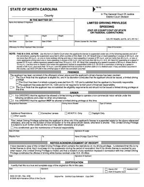 North Carolina Limited Driving Privilege Form
