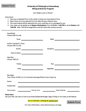 University of Pittsburgh Dining Grab & Go Form