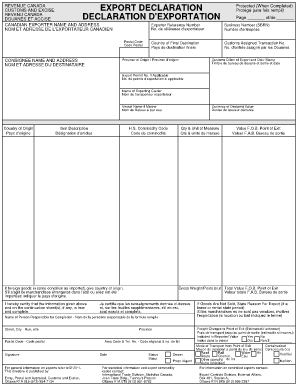 Canada Customs and Excise Export Declaration