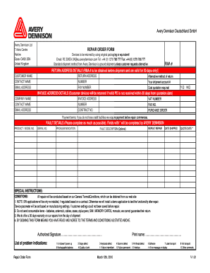 Avery Dennison Repair Order Form