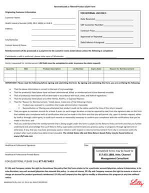 Reconstituted or Filtered Product Claim Form