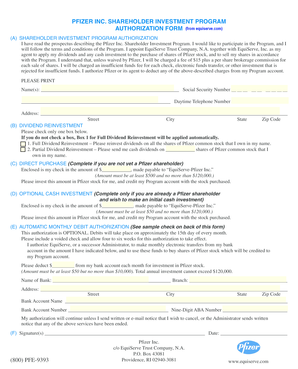Pfizer Shareholder Investment Program Authorization Form