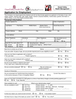 Grand Valley Health Management Employment Application