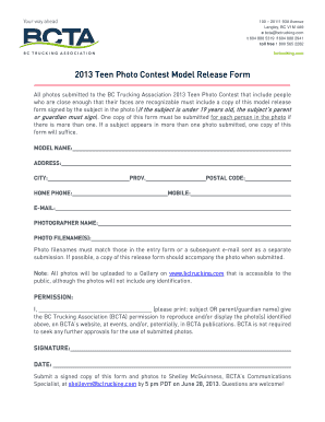 Model Release Form - BC Trucking Association