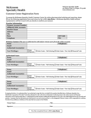 McKesson Specialty Health Customer Center Registration Form