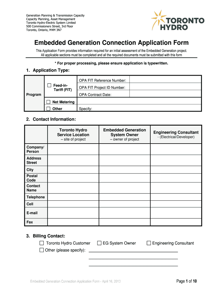Fillable Online Embedded Generation Connection Application Form