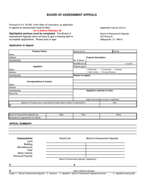 Connecticut Property Assessment Appeal Application
