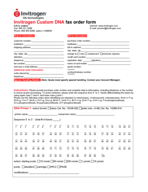 Invitrogen Custom DNA Fax Order Form
