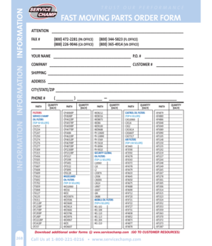 Fast Moving Parts Order Form