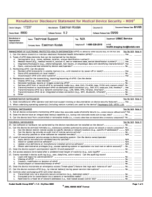 Manufacturer Disclosure Statement for Medical Device Security