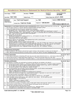 Manufacturer Disclosure Statement for Medical Device Security
