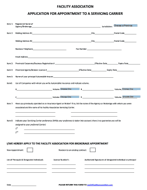 Facility Association Brokerage Appointment Application