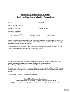 Notification from Broker or Agent
