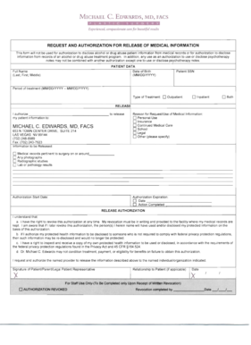 Authorization form for medical records - Release of Medical Information Form - Michael Edwards, MD, FACS