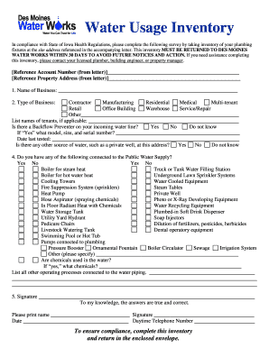 Iowa Water Usage Inventory Form