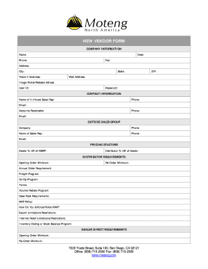 NEW VENDOR FORM - Moteng