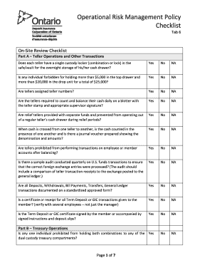 Operational Risk Management Policy Checklist