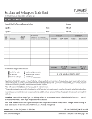 IRA Purchase and Redemption Trade Sheet