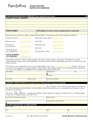 Stock Option Notice of Exercise