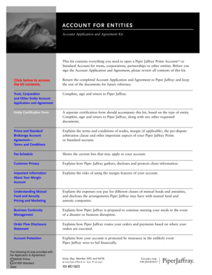 Piper Jaffray Entity Account Application and Agreement