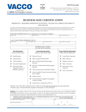 Business Size Certification Form