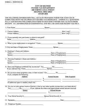 Delphos City Income Tax Form A