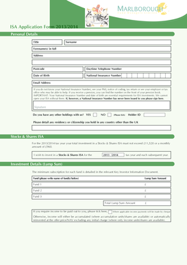 UK Stocks & Shares ISA Application Form