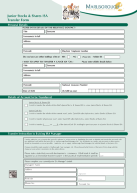 Junior Stocks & Shares ISA Transfer Form