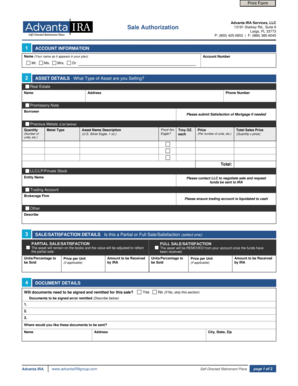 Advanta IRA Sale Authorization