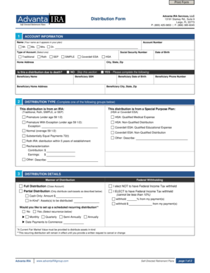 Advanta IRA Distribution Form