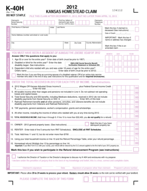 Kansas Homestead Claim Form K-40H