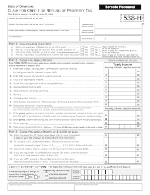 Oklahoma Tax Credit Claim Form 538-H