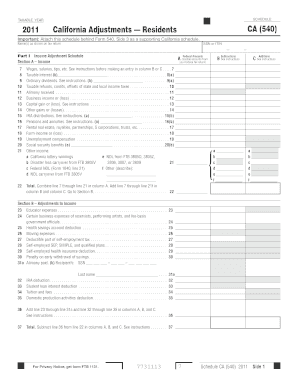 2011 California Adjustments Schedule