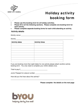 Holiday Activity Booking Form