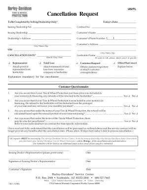 Harley-Davidson Tire & Wheel Protection Cancellation Request