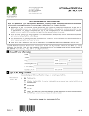Millennium Trust Roth IRA Conversion Certification