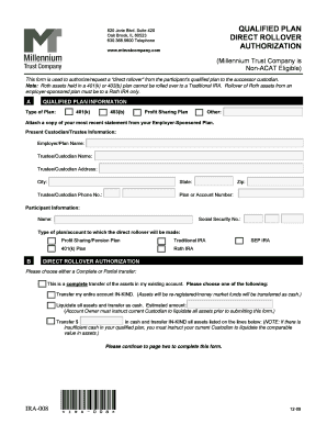 Qualified Plan Direct Rollover Authorization