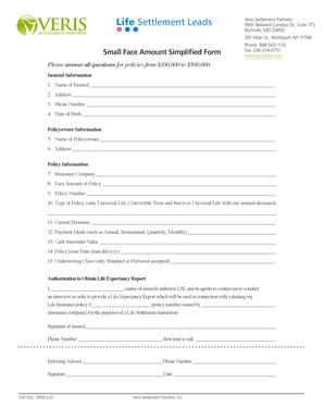 Small Face Amount Simplified Form