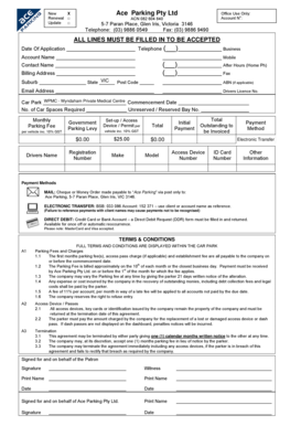 Ace Parking Application Form
