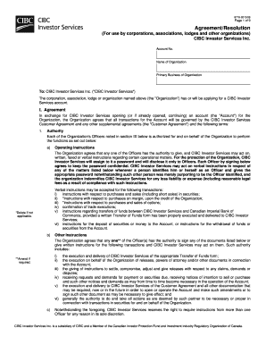 CIBC Investor Services Agreement/Resolution