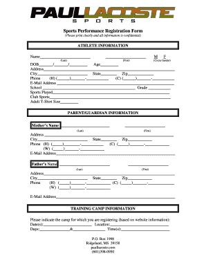 Sports Performance Registration Form - Paul Lacoste Sports