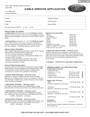 Cable Service Application Form 1001