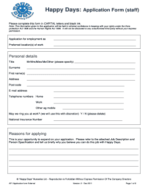 Fillable Online To download our Application Form. - Happy Days ...