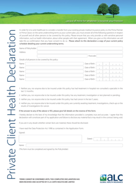 Private Client Health Declaration