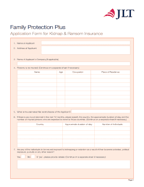 Family Protection Plus Kidnap & Ransom Insurance Application
