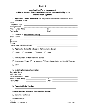 Form 5 Application Form to connect 10 kW or less ... - Oakville Hydro!