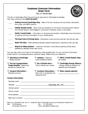 Cambridge Employee Commute Information Order Form