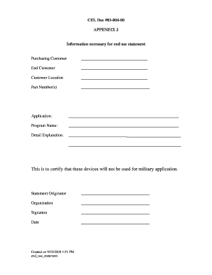 End Use Statement Certification