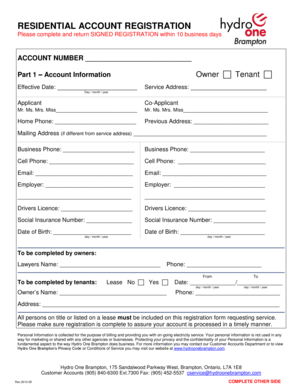 Residential Account Registration Form